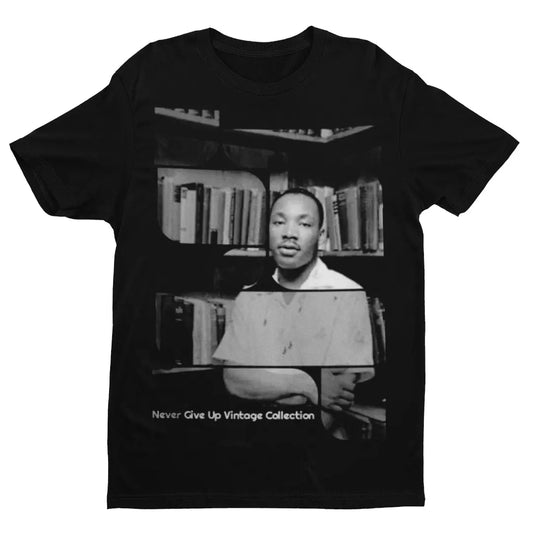 MLK In Library Unisex Tee - Never Give Up Vintage Collection